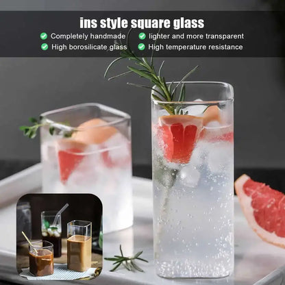 Transparent Square Glass for Hot or Cold Beverages – Milk, Tea, Coffee, Juice & More