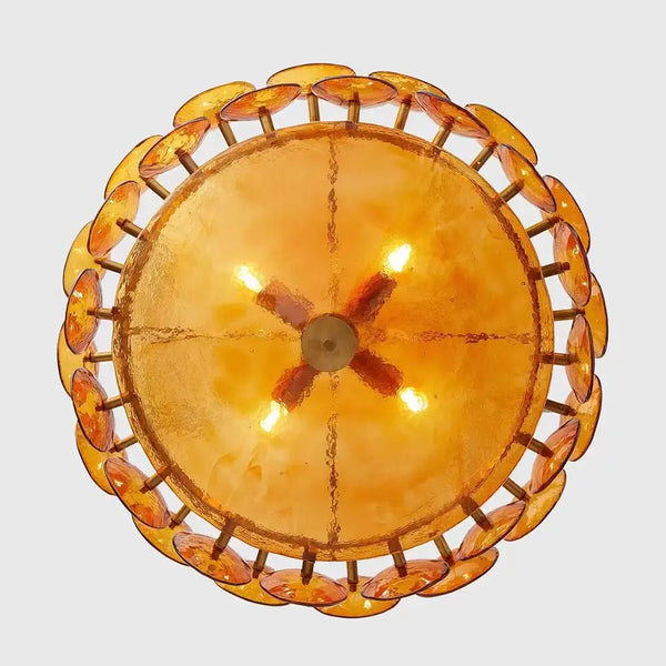 Luxurious Glass Disc Chandelier – 50s Chic with amber glass discs and elegant design, perfect for stylish home decor.