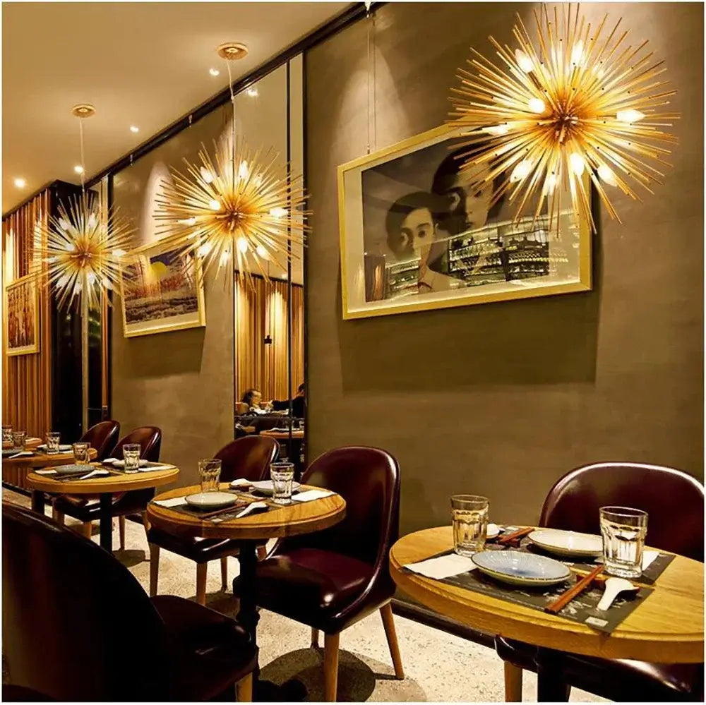 Mid-Century Modern Gold Starburst Chandelier – 9 or 12 Lights