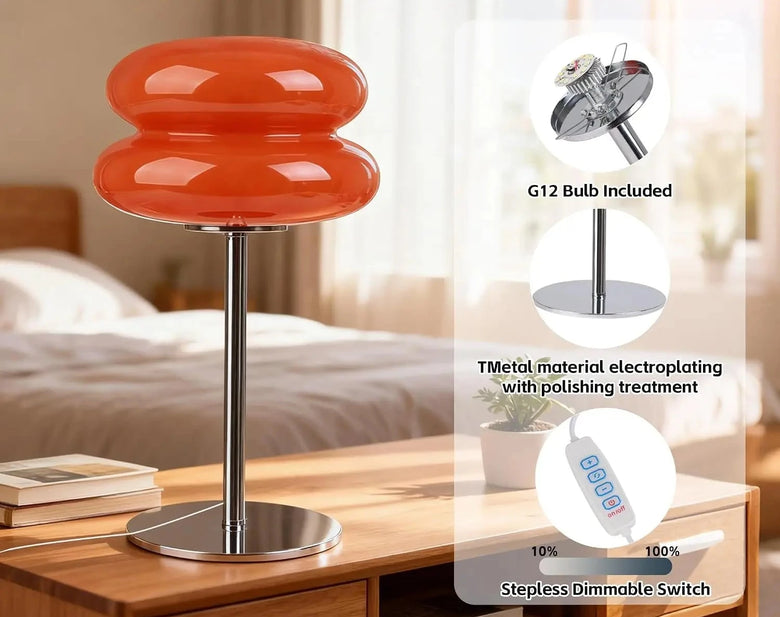 Stacked Orange Mushroom Table Lamp with Chrome Base