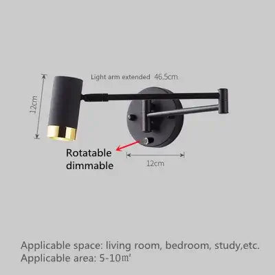 Vintage Loft Bedside Reading Light Fixture with rotatable and dimmable features, ideal for living room or bedroom.