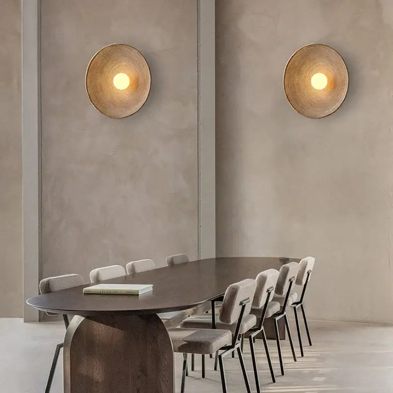 Circular Resin Wall Light With Grooved Finish