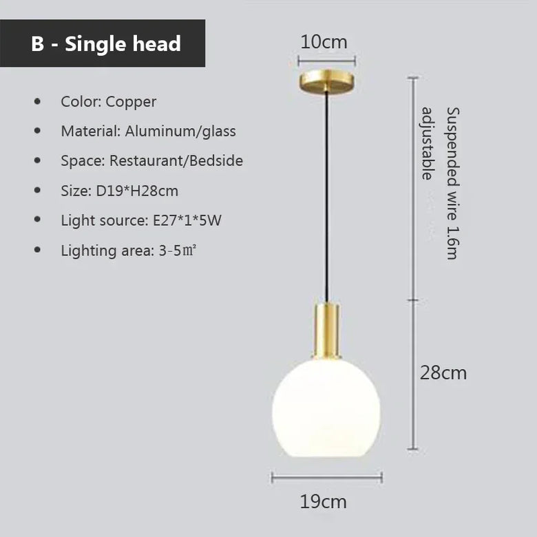 Nordic Glass Pendant Light with Brass Detail