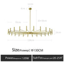 Modern Starburst LED Chandelier – 24-Light Sculptural Ceiling Statement with gold finish and dimensions