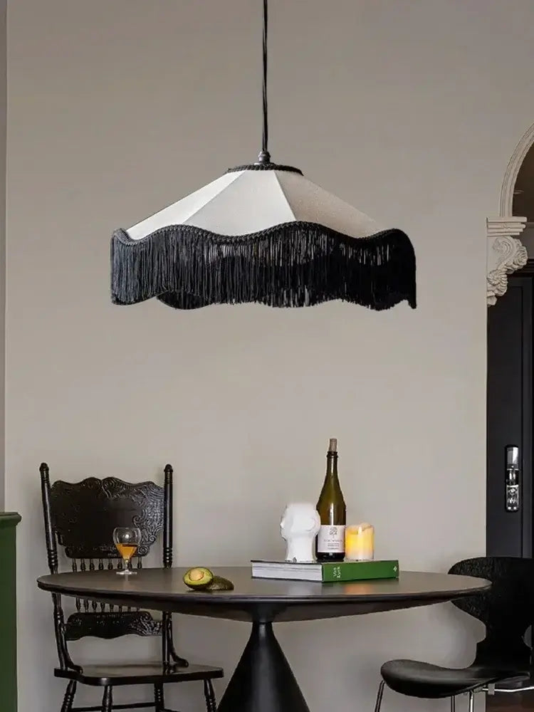 French Retro Fabric Pendant Light – Art Deco Fringe Chandelier for Bedrooms & Lounges