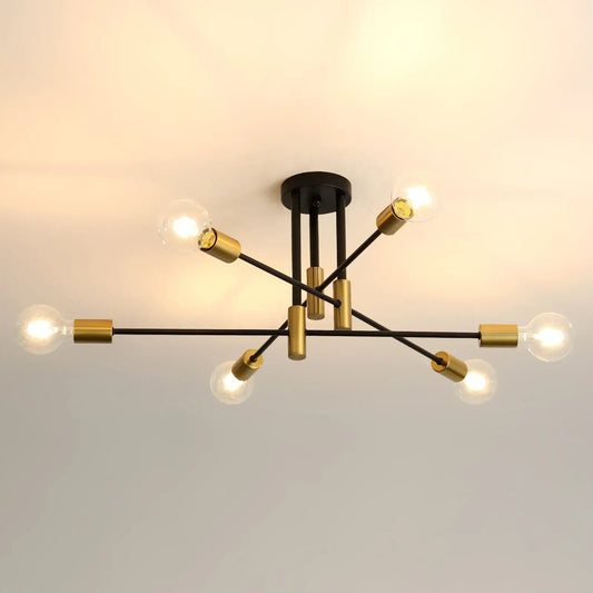 6-Light Sputnik Ceiling Light – Mid-Century Modern Black & Gold