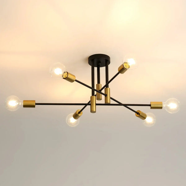 6-Light Sputnik Ceiling Light – Mid-Century Modern Black & Gold