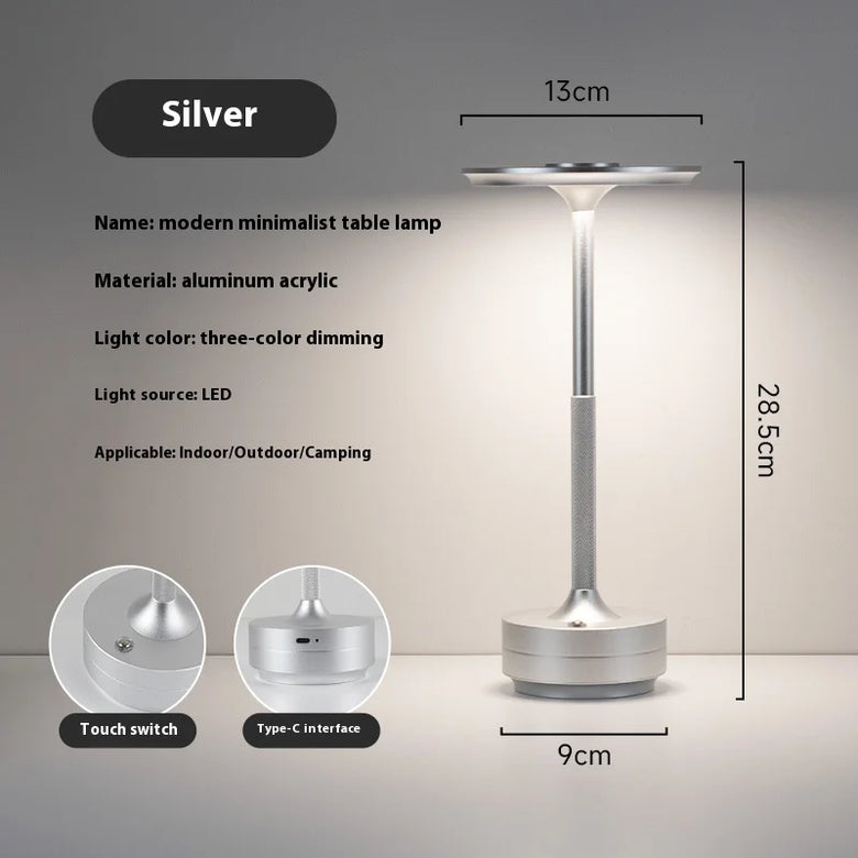 Modern Minimalist Disc & Lantern Table Lamp – Cordless, Rechargeable