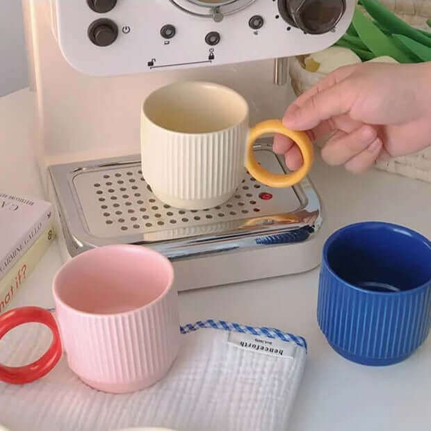 Mugs, Mugs, Mugs, Big Handle Japanese Ceramic Coffee Mug - Unique Post-Modern Design