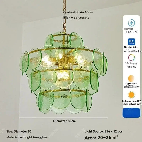 Tiered Glass Disc Chandelier in Nickel Finish