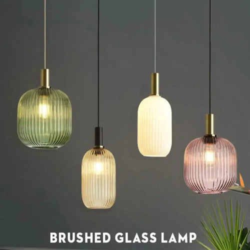 Pendant Light: Modern Nordic Glass Hanging Lighting Fixtures with brushed glass design and various colors.
