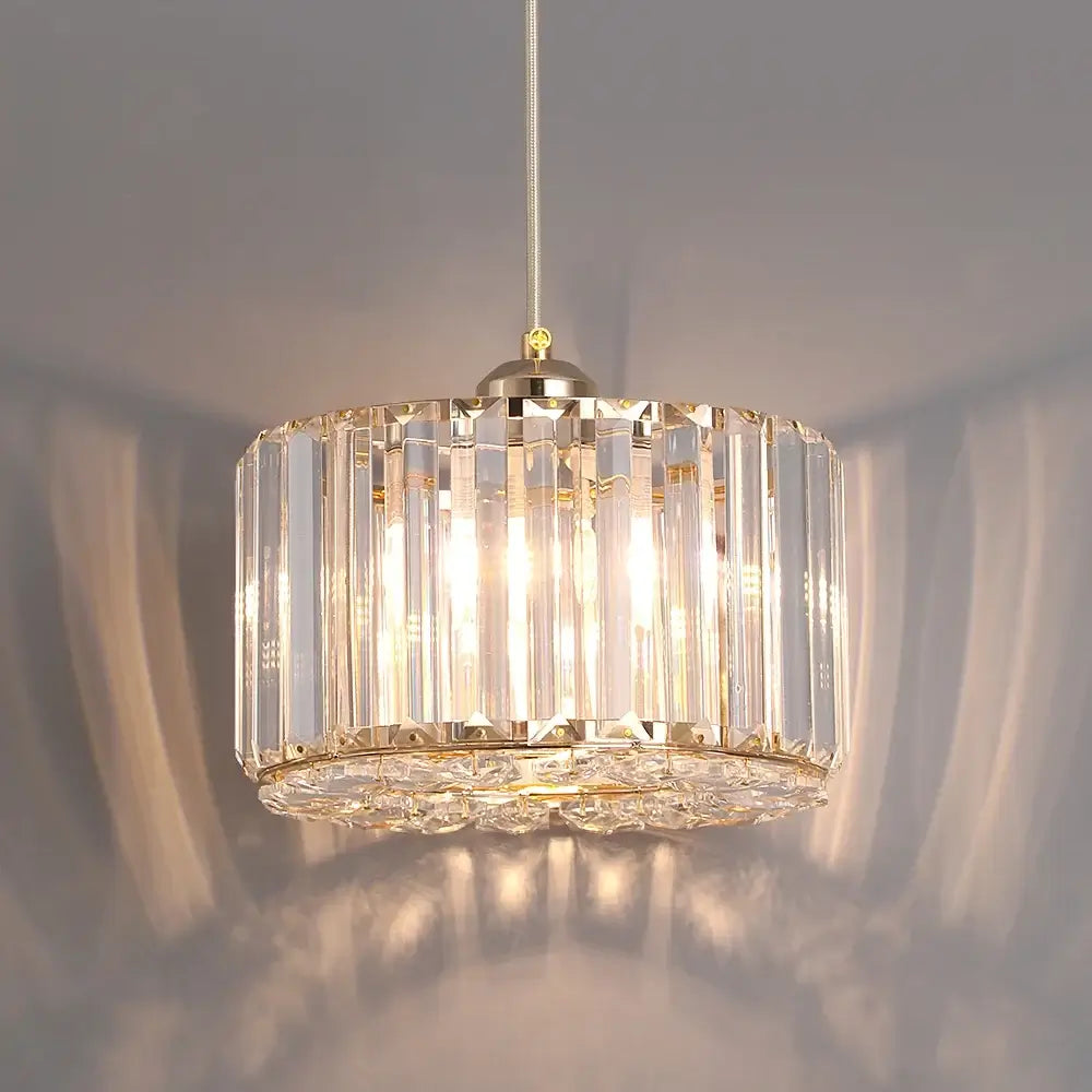 Modern Crystal Drum Pendant or Ceiling Light, Black or Gold Frame