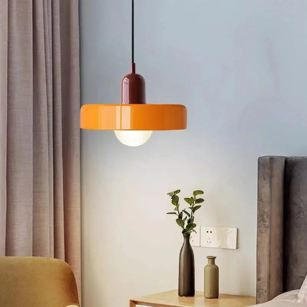 Italian Glass 70s Pendant Lights | Vintage Elegance | Shop Now! - Stylish orange pendant lamp in modern setting.