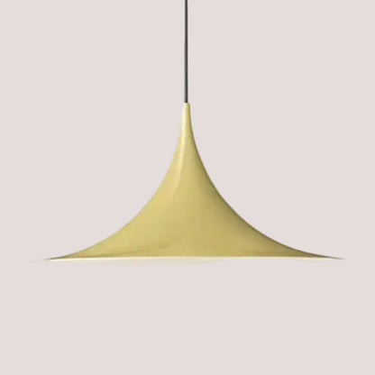 Scandi 70s Danish Pendant Lamp – Minimalist Metal LED Chandelier for Dining & Living Spaces in sleek champagne gold finish.