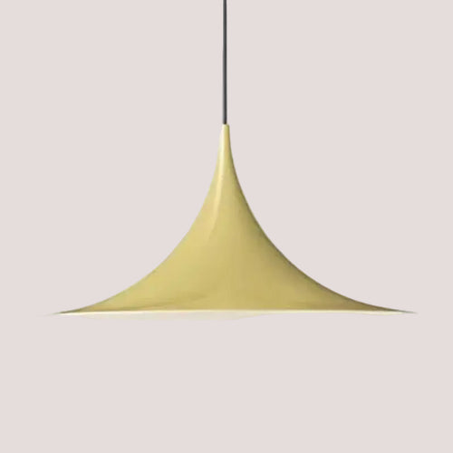 Scandi 70s Danish Pendant Lamp – Minimalist Metal LED Chandelier for Dining & Living Spaces in sleek champagne gold finish.