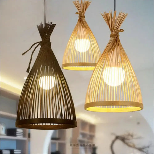 Three Simple Wicker lamp shades showcasing hand-woven bamboo design, perfect for eco-friendly decor.