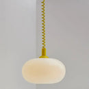 Bauhaus Glass Chandeliers with bright cord hanging pendant light with hand-blown glass shade and colorful spiral wire.