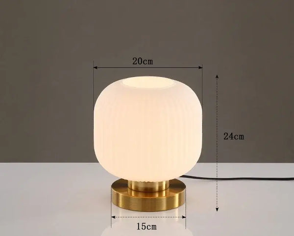 Modern Nordic Glass Table Lighting Fixtures with a sleek white glass shade and gold base, dimensions 20cm x 24cm.