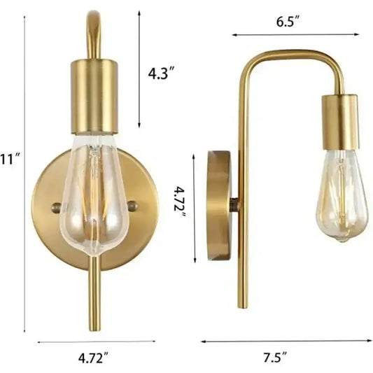 Nordic Bend Pipe Wall Lamp with a gold finish, showing dimensions for easy installation and elegant design details.