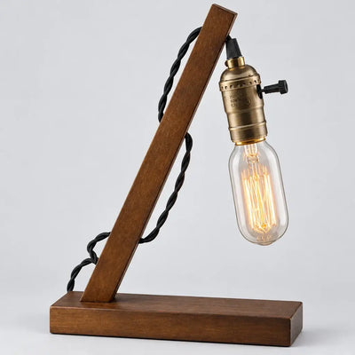 Hero Wooden table lamp with vintage-style light bulb on a white background