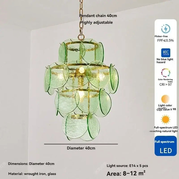 Tiered Glass Disc Chandelier in Nickel Finish