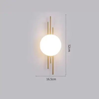 Modern Simple Art Deco Revival Wall Lamp with a spherical light and gold accents, 52cm height, 16.5cm width.