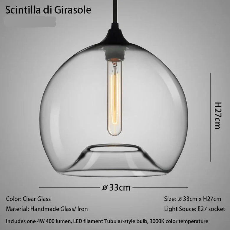 Nordic Mouth-Blown Glass with LED Filament Pendant Light