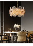 Retro 50s Glass & Iron Chandelier Gold Frame