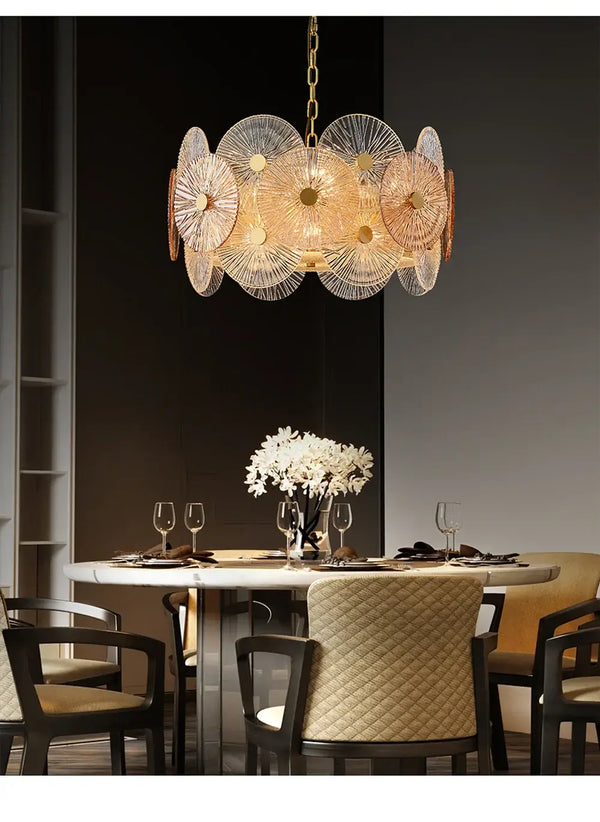 Retro 50s Glass & Iron Chandelier Gold Frame