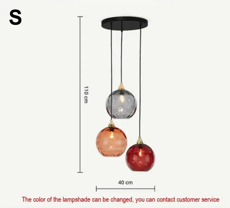Delicious Lollipop Modern Pendant Light with colorful glass balls and sleek iron finish, height of 110 cm.