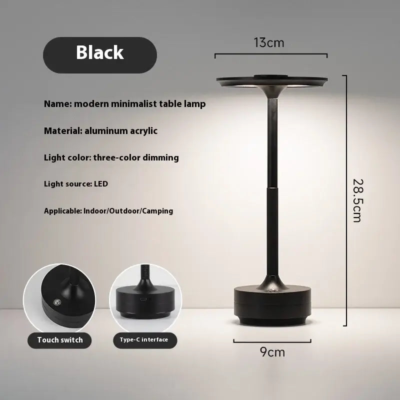 Minimalist Lantern or Disc Cordless Table Lamp – Rechargeable