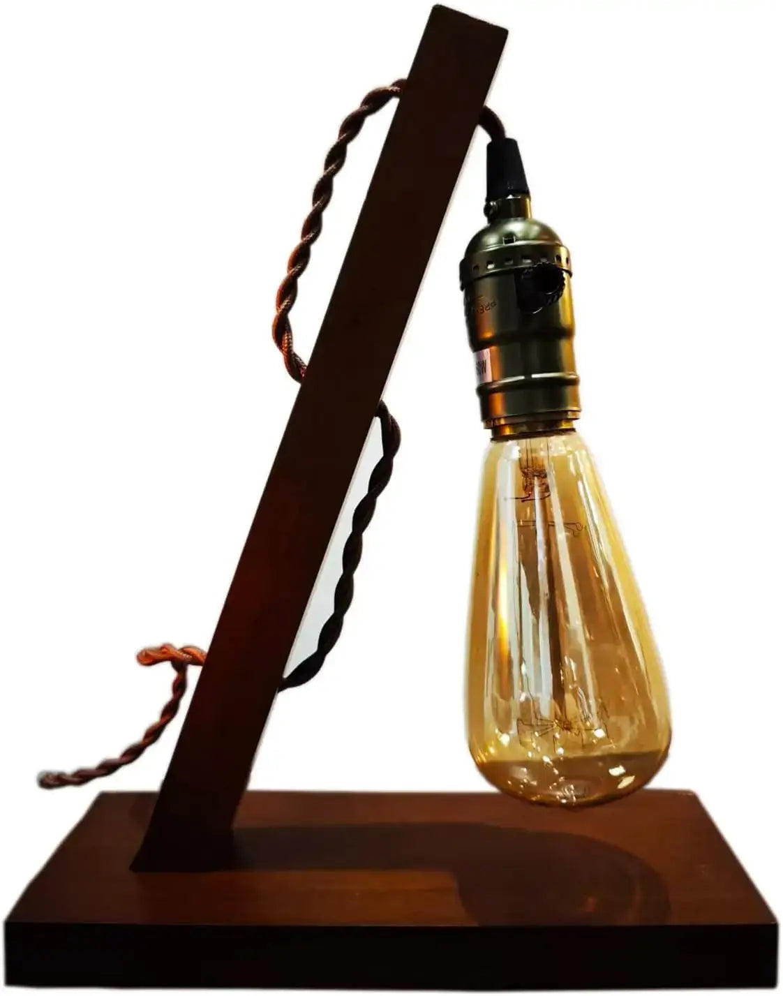 Rustic Industrial Wooden Edison Table Lamp – Exposed Bulb
