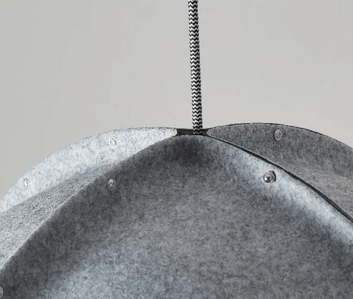 Italian Designer Felt Pendant Light – Sculptural Dome for Dining Rooms and Kitchens close-up of felt texture and hanging design