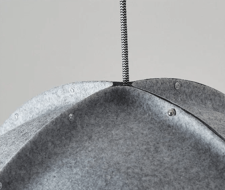 Italian Designer Felt Pendant Light – Sculptural Dome for Dining Rooms and Kitchens close-up of felt texture and hanging design