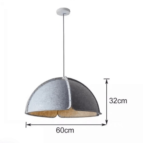 Italian Designer Felt Pendant Light – Sculptural Dome for Dining Rooms and Kitchens in grey, 60cm wide and 32cm high.