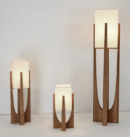 Modern Nordic Wooden Floor Lamp – Sculptural Lighting with Warm LED Glow