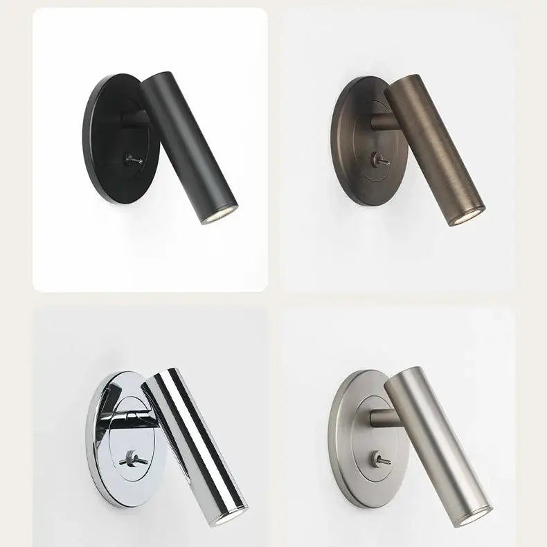 Four round lamps in different finishes on a light beige background
