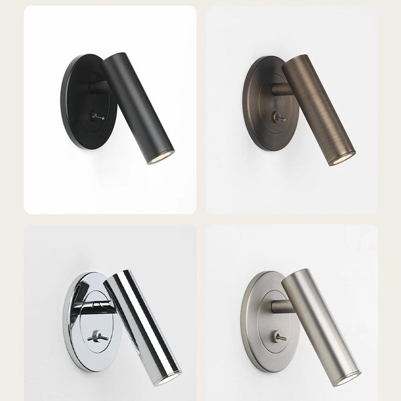 Four round lamps in different finishes on a light beige background
