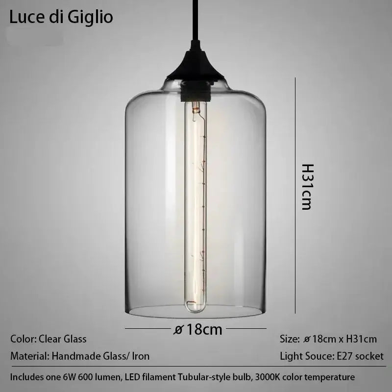 Nordic Mouth-Blown Glass with LED Filament Pendant Light