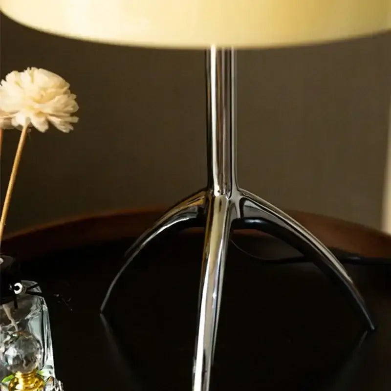 Mid-Century Chrome Tripod Table Lamp with Glossy Dome Shade