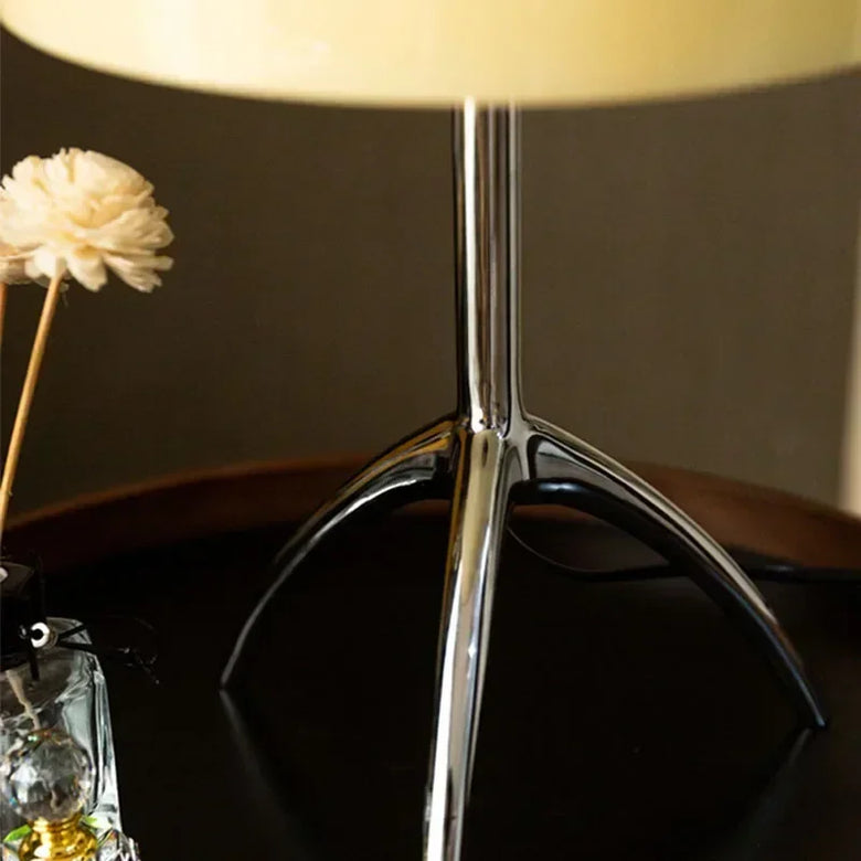 Mid-Century Chrome Tripod Table Lamp with Glossy Dome Shade