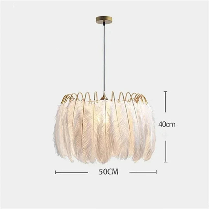 Modern Feather Pendant Light – Elegant Gold Chandelier for Living Room
