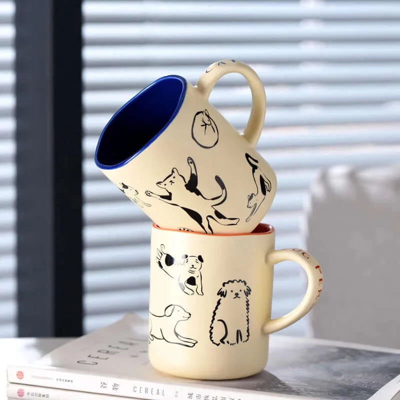 Mugs, Mugs, Mugs, Large creative Ceramic Coffee Mug with Cat & Dog Design