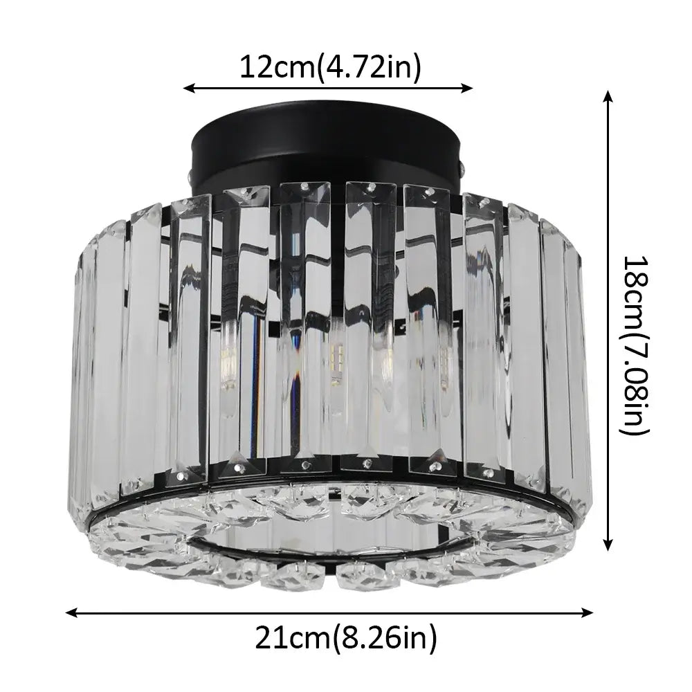 Modern Crystal Drum Pendant or Ceiling Light, Black or Gold Frame