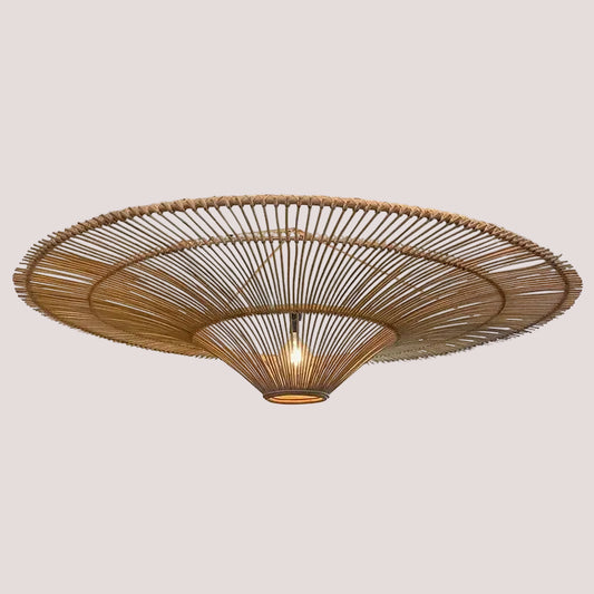 Vintage Designer Rattan Pendant Light with elegant handmade design and customizable bulb options, ideal for enhancing room decor.