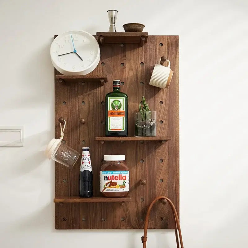 Storage & Organization, Storage & Organization, Storage & Organization, Elegant Walnut Wood Pin Board with Adjustable Shelves