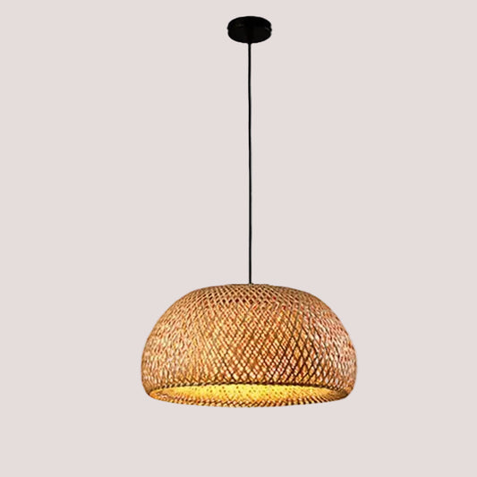 Elegant Chic Mid-Century Rattan Chandeliers with warm glow, featuring woven design for soft, patterned lighting in modern spaces.