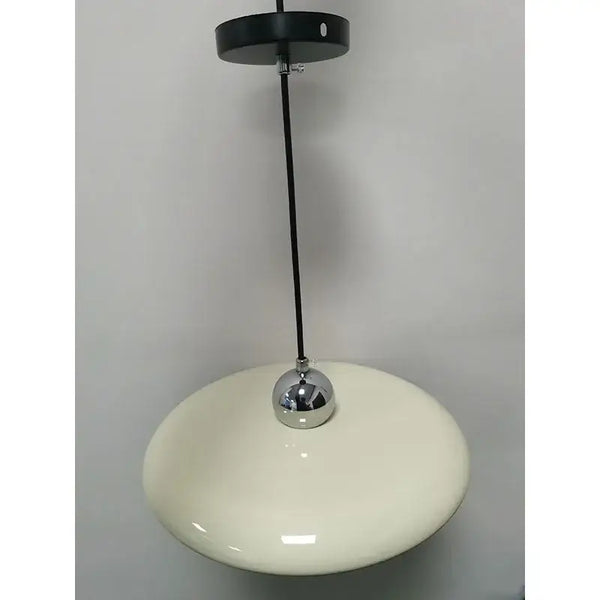 70s Dine In Kitchen Ceiling Light featuring a retro design with a glossy white shade and chrome details.