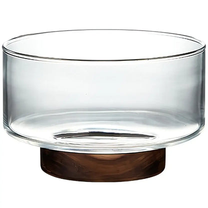 Bowls, Bowls, Bowls, Serenity Glass Bowl with Wooden Base - Japanese Inspired Elegance