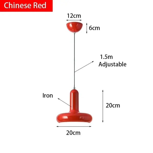 60s Scandinavian Style Kitchen Pendant Lamp in Chinese Red with adjustable height and modern design.